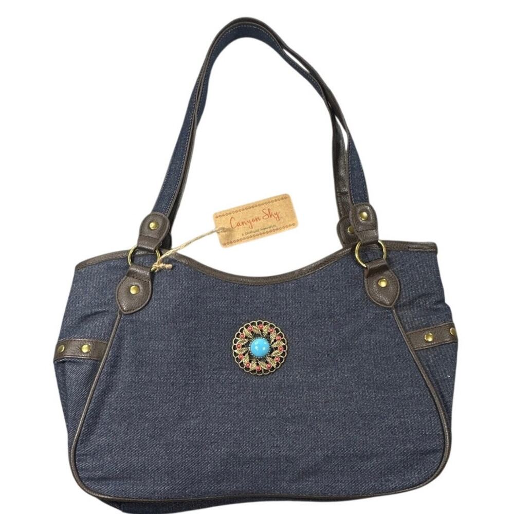 Canyon Sky Blue Denim Shoulder Bag Southwestern Medallion